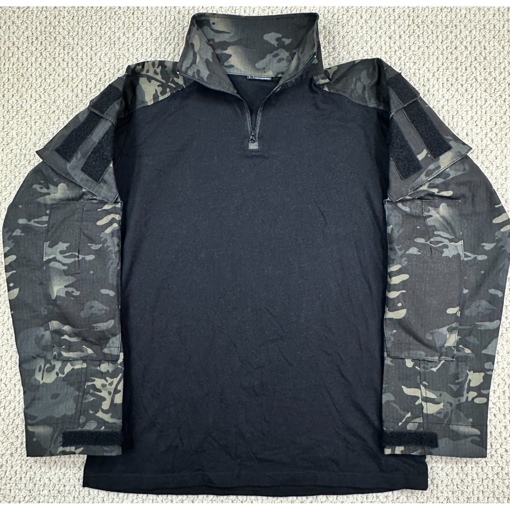 IDOGear Combat Shirt Mens Large Black Camo 1/4 Zip Tatical Assault Gear Ripstop